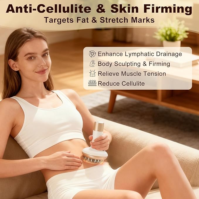 Lymphatic Drainage Massager & Anti-Cellulite Massage Tool with Microcurrent, Light, Heat & Vibration Body Sculpting Machine for Legs, Arms & Belly, Reduces Stretch Marks, Promotes Circulation