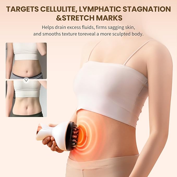 Lymphatic Drainage Massager & Anti Cellulite Massage Tool, Helps Reduce Stretch Marks & Cellulite, for Legs, Arms & Belly, Body Sculpting Machine with Microcurrent, Light, Heat & Vibration