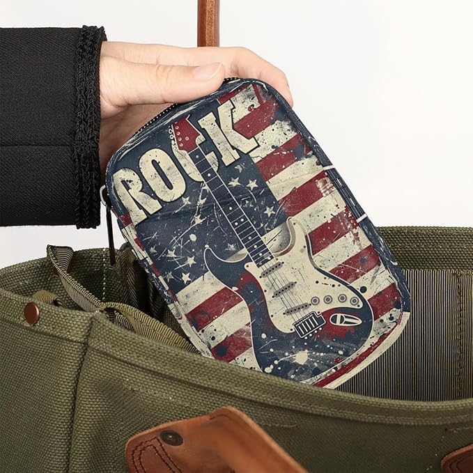 American Flag Guitar Music Travel Pill Organizer Box Weekly Portable Pill Case Daily Pills 7 Day Small Birth Control Pills Container Removable Compartments for Medicine Vitamins Fish Oil
