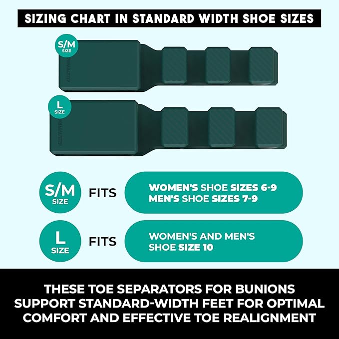 APEX Adjustable Toe Separators, Spreaders, Spacers, Straightener to Correct Toes for Men and Women, Bunion Corrector, Plantar Fasciitis, 50% Thicker, 2 Pairs, S/M and Large, Black