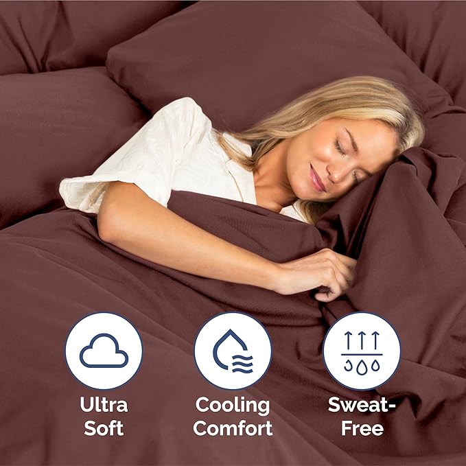 Split King Size 5 Piece Sheet Set - Extra Soft, Breathable & Cooling Sheets - Hotel Luxury Bed Sheets for Women & Men - Deep Pockets, Easy-Fit & Wrinkle-Free Sheets - Dark Russet Oeko-Tex Bed Sheets