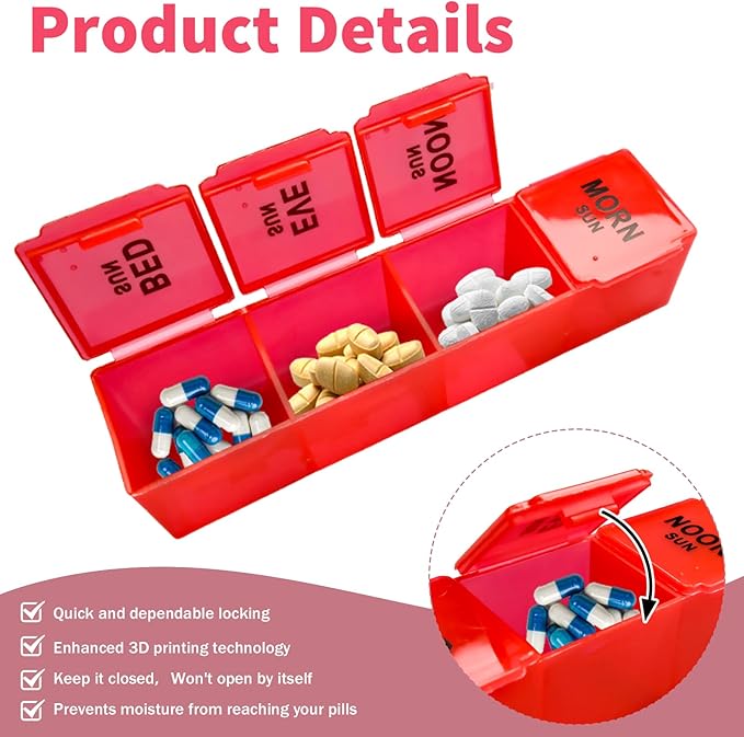 9 Pack Weekly Pill Organizer Box Waterproof Big Medication Box 4 Times a Day 7 Day Case Container for Daily Travel for Vitamins and Fish Oil Supplements