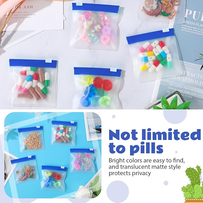 24 Pieces Pill Pouch Bags Zippered Set Reusable Translucent Medicine Organizer Sealing Travel Plastic Bags with Slide Lock for Storage(Dark Blue)