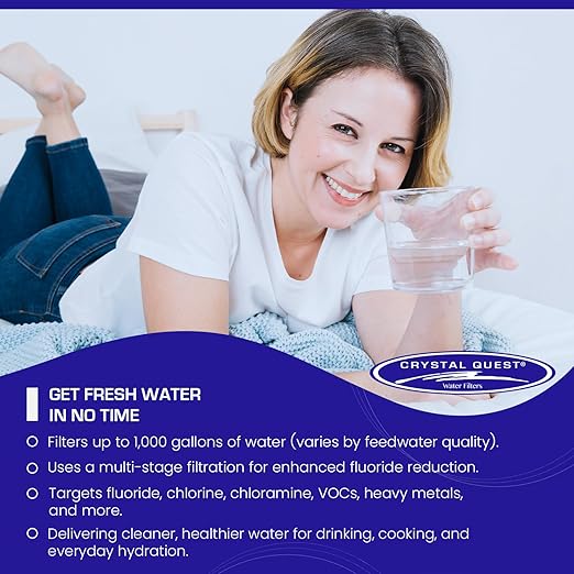 Crystal Quest SMART/Fluoride Removal Water Filter Pitcher Cartridge – Advanced Filtration for Clean, Healthy Water, Removes Contaminants, Long-Lasting, Easy Installation - 1,000 Gallons [Pack of 6]