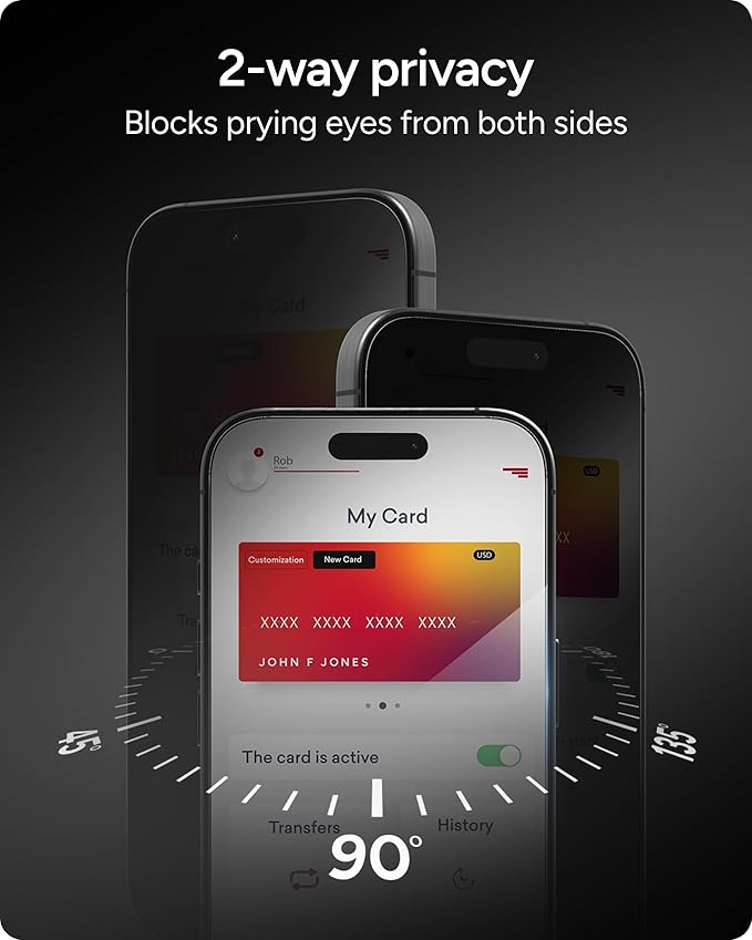 ZAGG Glass Elite Privacy 360 Screen Protector for Apple 17e/ 16e/ 14/13/ 13 Pro - Four-Way Privacy Filter, 5X Tougher, Anti-Fingerprint Technology, InvisibleShield, Easy to Install