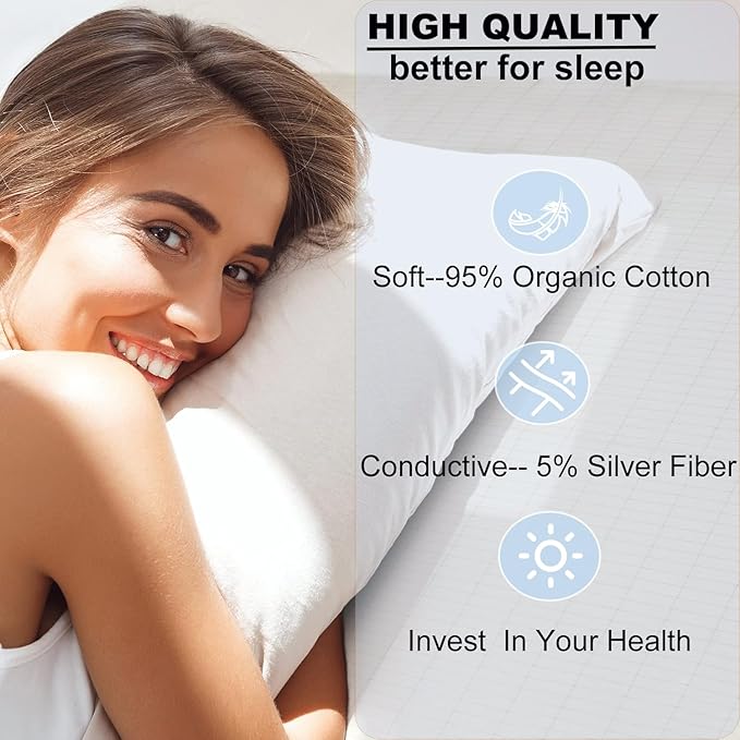 Grounding Sheets Organic Cotton Flat Grounding Sheets 54x80inch Silver Fiber Grounded Bed Sheets for Sleep Earth Connected Sheets with Grounding Cord Beige Full Size