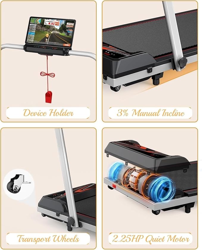 Treadmill with Handles, 2.5HP Walking Pad Treadmills with Handle Bar, Under Desk Treadmill with Remote Control LED Display, Electric Treadmills for Home Small, 270LBS Capacity