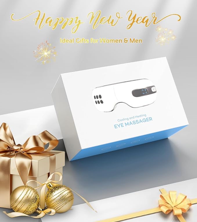 Eye Massager with Heat and Cooling for Migraines, Dry Eyes, Dark Circles, Bluetooth Music Heat Cold Eye Massager Mask Improve Sleeping Birthday Gifts for Women Men