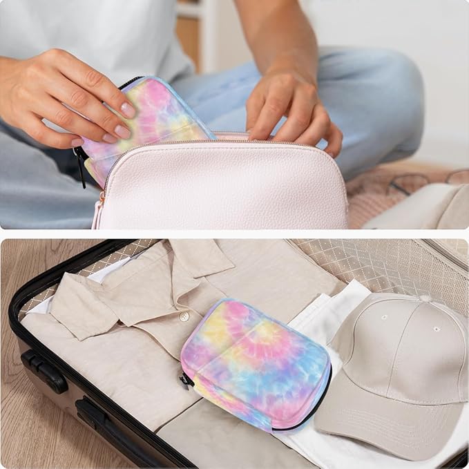 Tie Dye Beautiful Rainbow Pill Case Travel Pill Organizer Weekly 7 Day Portable with Zipper Medicine Box Pill Case for Vitamins, Birth Control,Fish Oils,Medication, Supplements