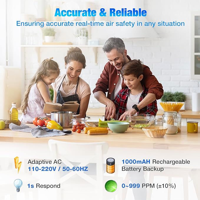3-in-1 Carbon Monoxide Detectors Plug in with Rechargeable Battery Backup, Upgraded 10-Year Sensor, Dual-Mode LED Display, Real-Time Portable CO Monitor with Temp & RH for Home and Travel