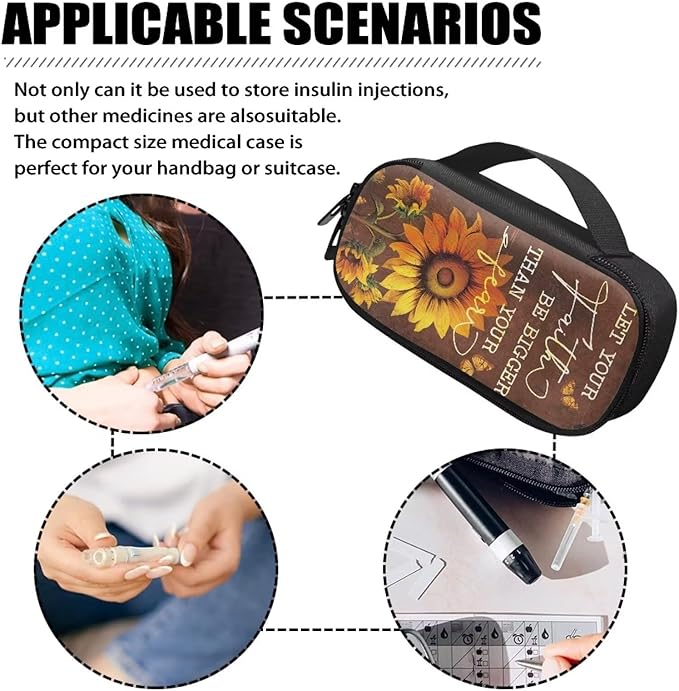 Fall Sunflower Diabetic Supplies Case, Carrying Organizer for Glucose Meter, Lancing Device, Blood Sugar Test Strips, Lancets, Insulin Pens, Alcohol Wipe and Other Diabetes Care Accessories