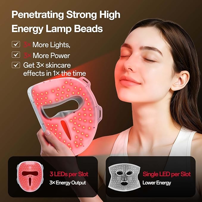 Red Light Mask for Face, 7+1 Colors Red Light Face Mask, Ergonomic Design Cordless Red-Light Facial Mask Rechargeable Skin Care Device for Home & Travel