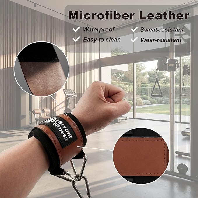 J Bryant Fitness Wrist Cuffs for Cable Machines – Heavy Duty Adjustable Wrist Straps with 7mm Neoprene Padding for Strength Training, Pull Exercises, and Forearm Support