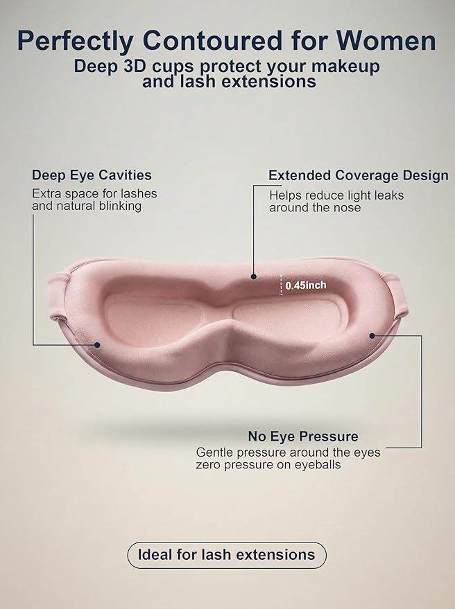 Weighted Eye Masks for Sleep Women: 3D Contoured Blackout Sleep Mask with Zero Pressure, Eyelash Friendly & Comfortable Blindfold for Airplane Travel, Night Shift Nurse, Yoga & Thoughtful Gift, Pink