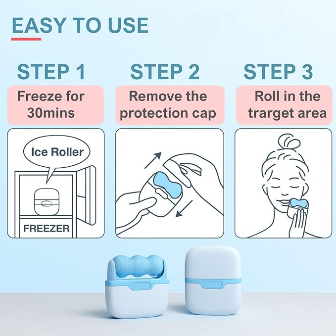 Ice Roller for Face Cooling Massager for Puffiness, Wrinkle Reduction & Migraine Relief – Portable, Reusable – Ideal for Women & Men(Blue)