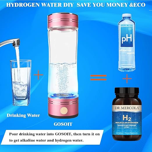 Hydrogen Water Bottle Maker Machine Hydrogen Water Generator Ionizer with SPE and PEM Technology (Light Pink)