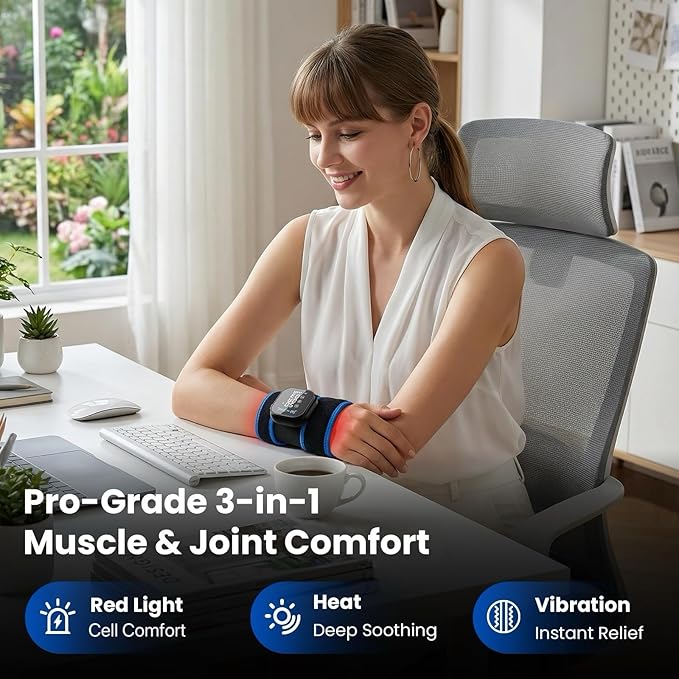 BOB AND BRAD Infrared Red Light Wrist Wrap, FSA-HSA Eligible, Cordless Heating Pad with Vibration Massage for Carpal Tunnel, Arthritis, Tendonitis Discomfort Relief, Joint Support for Hand, Arm, Elbow