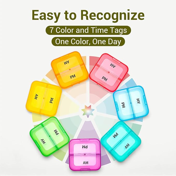 Zoksi Weekly Pill Organizer 2 Times a Day, Blue 7 Day Am Pm Pill Box, Daily Am Pm Pill Organizer 7 Day, Portable Vitamin Pill Case, Weekly Pill Box for Fish Oils, Vitamin, Supplement
