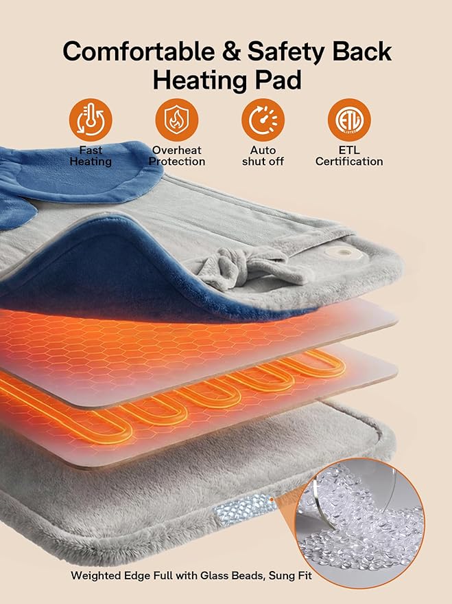 ALLJOY Heating Pad for Back, 24"x33" Weighted Heating Pads for Neck and Shoulder, Gifts for Women Men, Back Heating Pads Fast-Heating with 10 Heat Settings, 4 Timing Setting