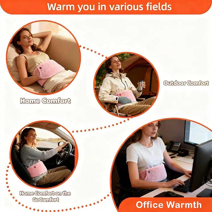 3-in-1 Pink Comfort Heating Belt: Soothing Warmth for Back & Abdomen + Cozy Hand Warmer, USB Powered Adjustable Heat Wrap for Women, 3-Temperature Settings