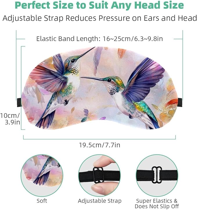 2 Pack Sleep Eye Mask for Women Men, Soft Breathable Eye Cove No Pressure Blackout Night Blindfold for Sleeping Light Blocking with Adjustable Strap, Hummingbirds Sunflower Butterfly