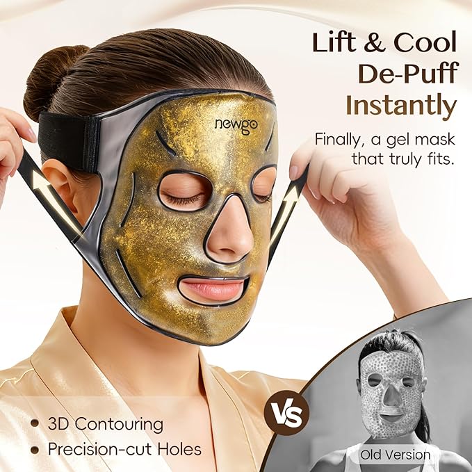 NEWGO Cooling Gel Ice Face Mask – Hot & Cold Therapy for Puffy Face, Dark Circles, Migraine Relief, Adjustable 3D Fit Facial Ice & Heat Mask for Stress, Headache, Post Laser, Skin Care