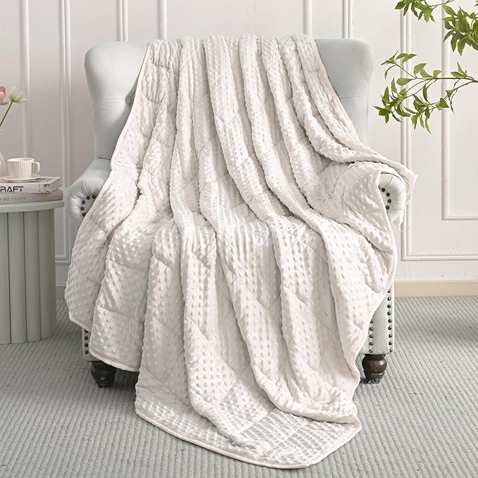 Mr. Sandman Weighted Blanket for Adults, Heavy Blanket for Woman, Man Sleeping/Calm, Soft and Cozy Weighted Throw Blankets, Machine Washable, 48 x 72in, 15 lbs, White