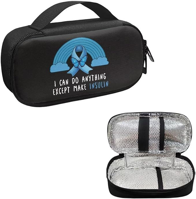 Rnyleeg Insulin Cooler Travel Case Blue Ribbon Insulin Bags for Women Reusable Diabetic Bags for Supplies Black Medicine Storage Bag