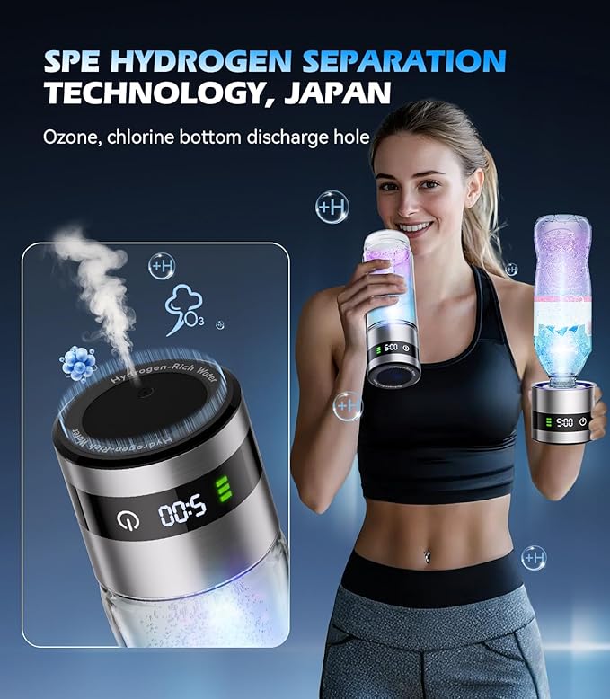 4.0 Upgrade Hydrogen Water Bottle & Hydrogen Absorption 【SGS Certification - 6000PPB】【NO.1-100% Odorless】 Hydrogen Water Bottle - 2025 SPE PEM Technique, Applicable to Various Water