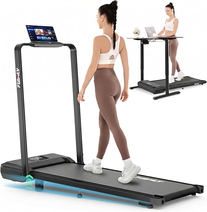 FUNMILY Upgrade Walking Pad Folding Treadmill with 12%/15% & Handle Bar, 3.5HP Foldable Under Desk Compact Treadmills for Home/Office/Gym, 400+lb Capacity, Shock Absorption