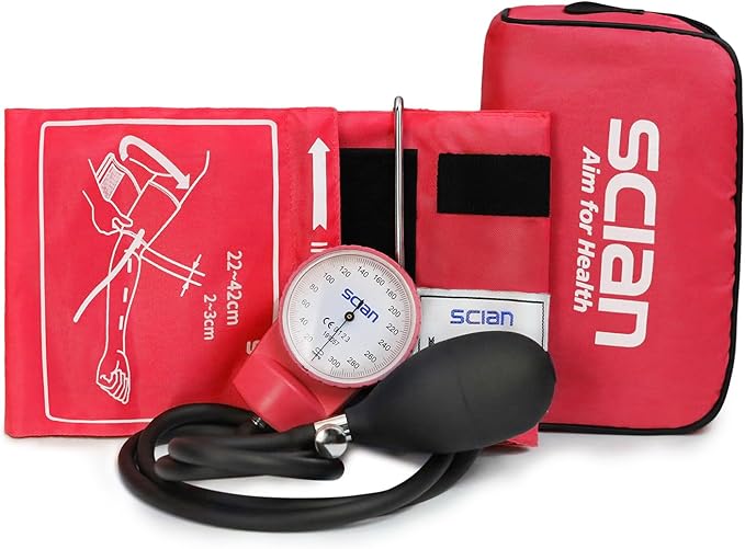 Scian Sphygmomanometer - Manual Blood Pressure Cuff with D-Ring Bp Cuff 10-16", Come with Carrying Bag for Nurse Doctor Senior Adult(Red, Stethoscope Not Included)