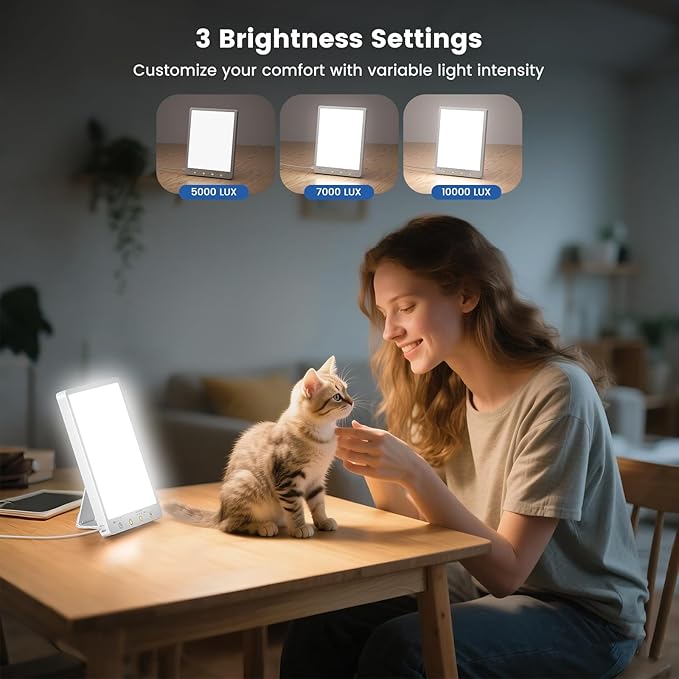 10000 Lux Light Therapy Lamp - Full Spectrum Therapy Light, 3 Color Temperature & Wall Mount, Portable Daylight Lamp for Home & Office, Memory Function & Touch Control.