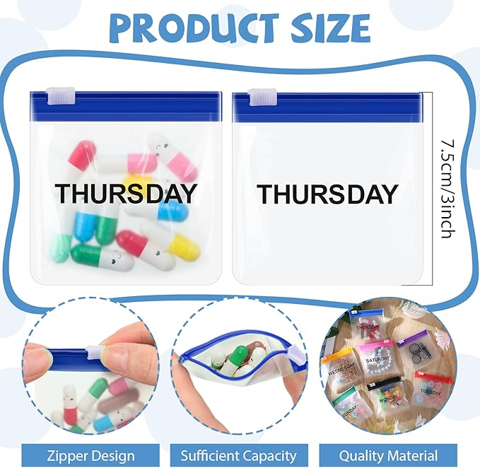 70 Pcs Pill Pouch Bags Zippered Reusable Medicine Pouches Travel Plastic Pill Bags Self Sealing Medicine Organizer with Slide Lock for Medication, Vitamins, Jewelry, Daily Small Items(Colored)
