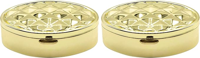 Set of 2 Oval-Shaped Pocket Purse Pill Box & Organizer with Dual Compartments (Gold Texture)