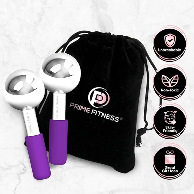 Ice Globes for Facials, Unbreakable Steel Cooling Roller, Cryo Sticks for Face, Massager for Face, Neck & Eyes, Skin Care for Dark Circles, Puffiness, Wrinkles, Collagen Production (Purple)