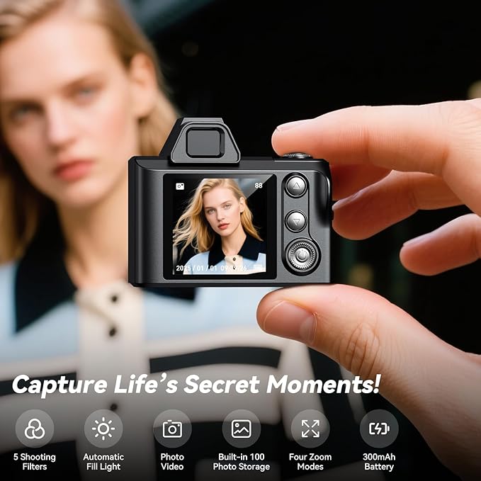 Mini Keychain Camera -Maxmango 1080P HD Video Tiny Retro Digital Camera with 64GB SD Card, 1.3’’ HD Screen Portable Small Camera for Travel Study Recording