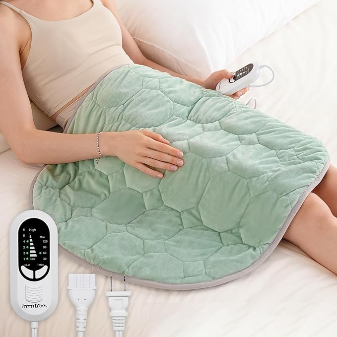 immtree Weighted Heating Pad for Period Cramps, 29" x 24" Extra Large Electric Heated Pads 5 lbs, Back Shoulder Knee Abdomen Pain Relief, Soft Warm Heavy Lap Blanket, Grey Green