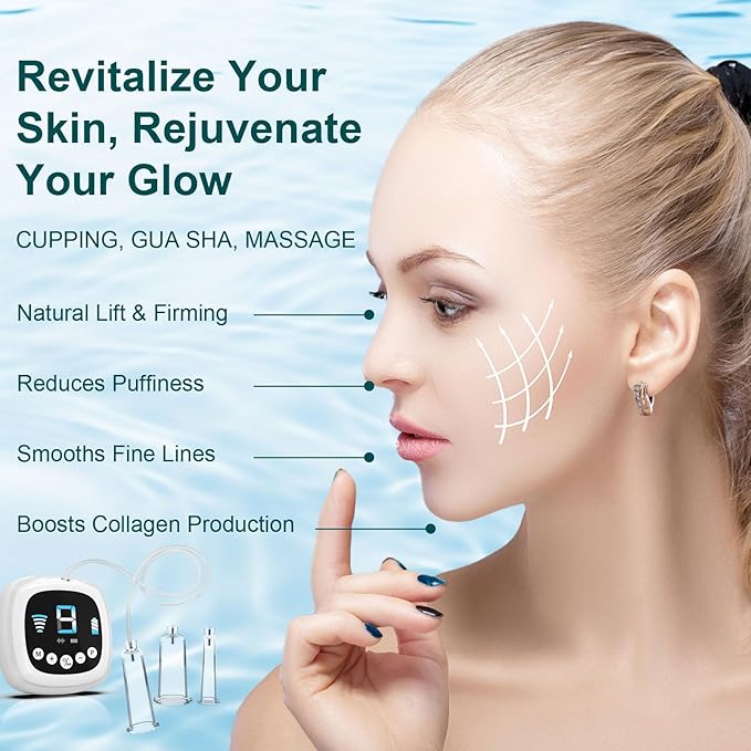 Electric Facial Cupping Set for Face with Dual-cup Usage - 3-In-1 Face Cupping, Gua Sha & Massage Tools for Skin Care - Multifunctional Facial Neck Eye Cuppings Massager for Wrinkle 3 Modes 9 Gears