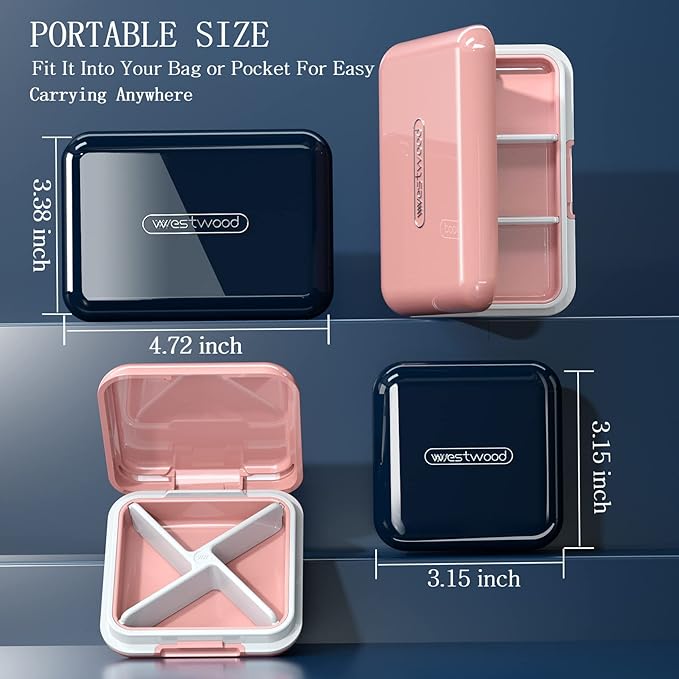 DUBSTAR Travel Pill Organizer Moisture Waterproof Small Pill Box for Pocket Purse 4+6 Compartments Portable Pill Case Medicine Vitamin Holder Container,Blue