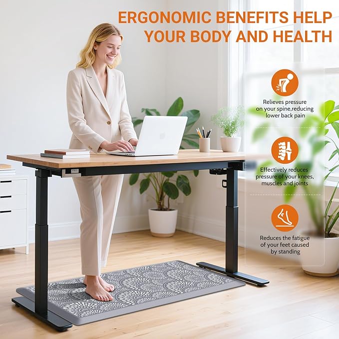 Mattitude Kitchen Mat, 17.3x39in Heavy Duty Ergonomic Comfort Foam Standing Desk Mat, Waterproof Non-Slip Standing Mats and Rugs for Kitchen, Office, Laundry, Grey