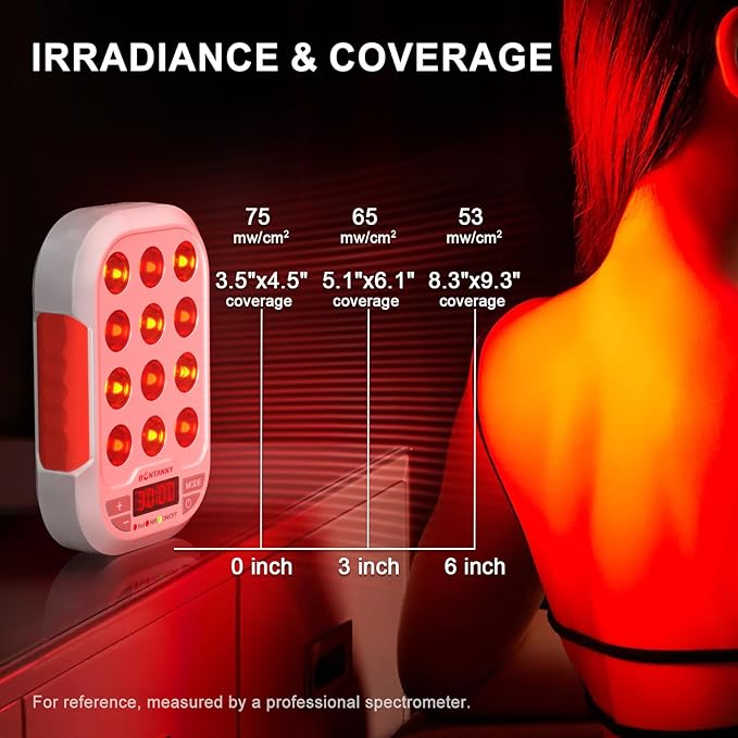 Portable Red Light Therapy, 630/660/810/830/850nm 5 Wavelengths Mini Handheld Red Near Infrared Light, 12 Triple Chip Clinical Grade LEDs, Rechargeable, Travel Case, Timer, for Body, BO-60