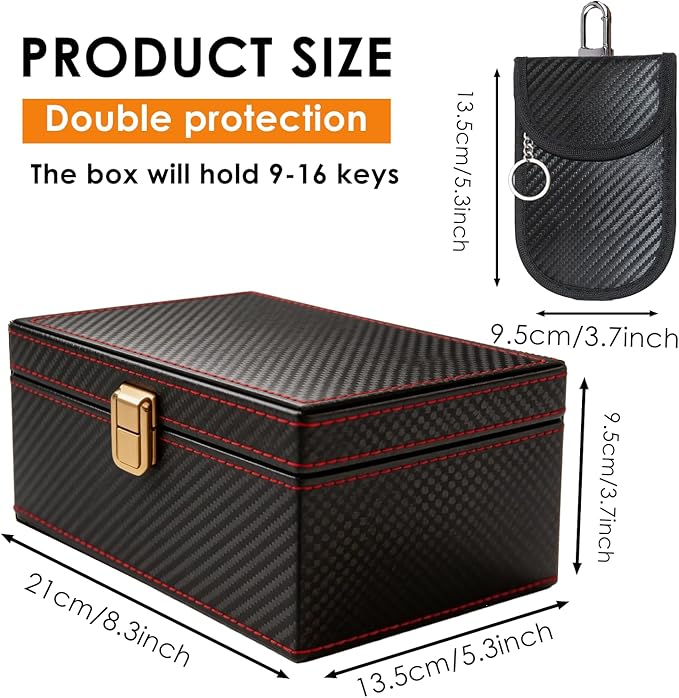 Faraday Box for Car Keys, Faraday Key Fob Protector, Anti Theft Faraday Cage, Keyless Entry Protector Faraday Pouch for Key fob, RFID Signal Blocking Box(Black,L)