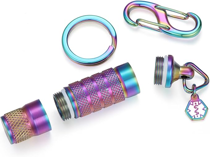 Divoti Precision CNC Machined Stainless Steel EDC Pill Fob - Micro/PVD Rainbow W/Extender