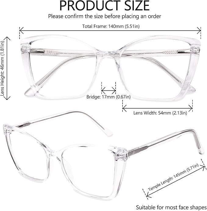 2 Pack Blue Light Blocking Glasses for Women, Oversized Trendy Cat Eye Computer Gaming Glasses Anti Glare & UV Glare RF6204 (Clear + Clear Gradient Brown Cateye Frame)