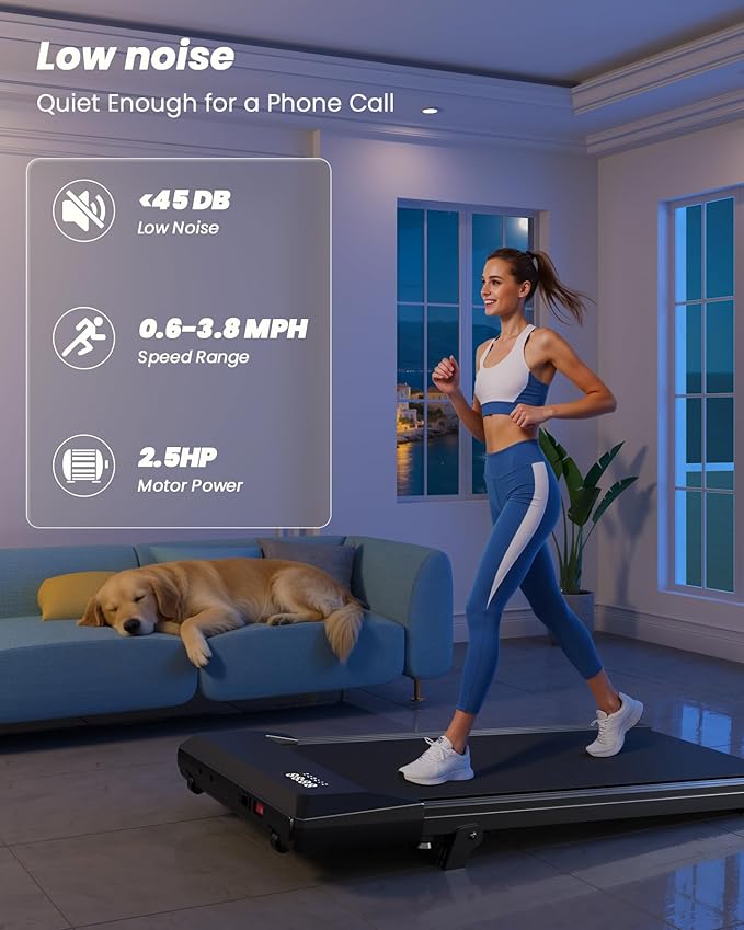 DeerRun Walking Pad Treadmill with 6% Manual Incline, Under Desk Treadmill for Home Office & Small Spaces, 0.6–3.8 MPH, 2.5 HP, 300 lb Capacity, App & Remote Control