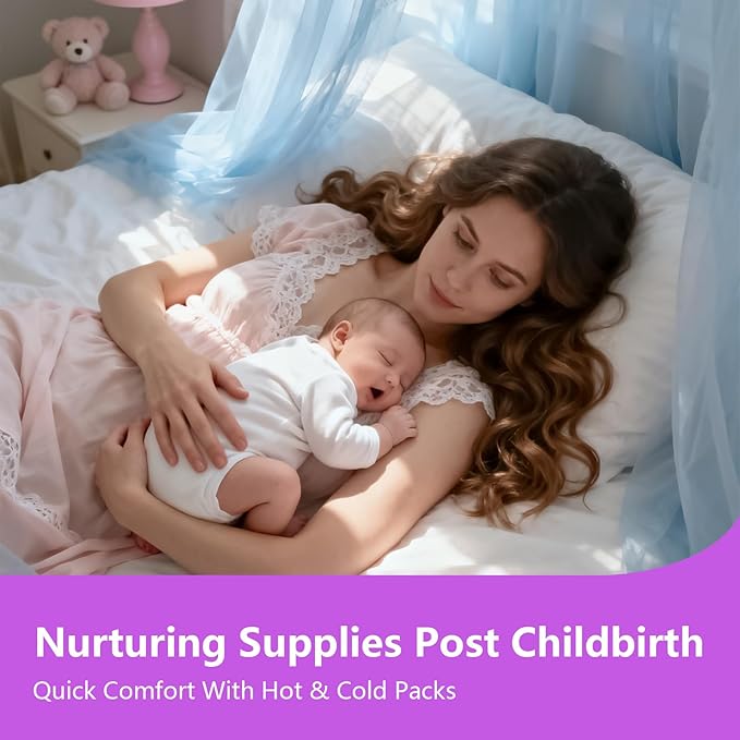 Postpartum Cold Pack, Perineal Cooling Pad Pregnancy & Hemorrhoid Pain Relief, Postpartum Ice Pack Pads with 2 Washable Sleeves (2 ice Pack+2 Fabric Cover) (Purple)