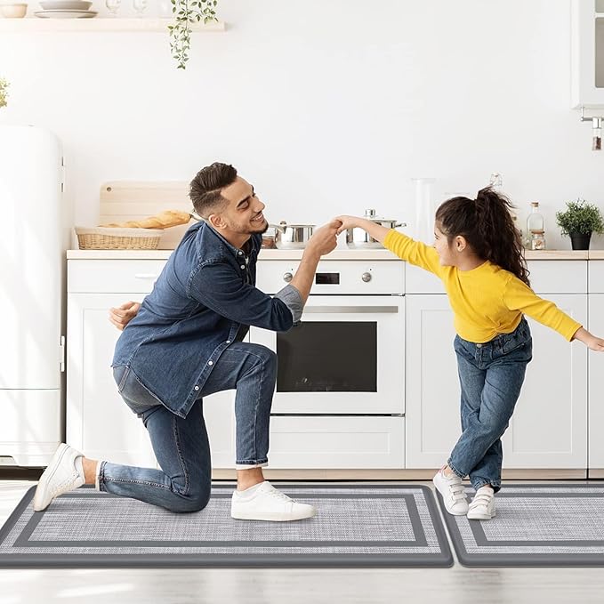 Mattitude Kitchen Mats Set of 2 Cushioned 0.47 inch Kitchen Rugs Non-Skid Rug Sets Ergonomic Comfort Standing Mat for Kitchen, Floor, Office, Sink, Laundry, Gray