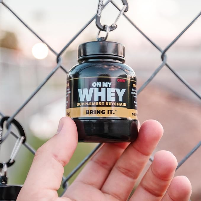 OnMyWhey - Protein Powder and Supplement Funnel Keychain, Portable to-Go Container for The Gym, Workouts, Fitness, and Travel - TSA Approved, Classic 3-Pack