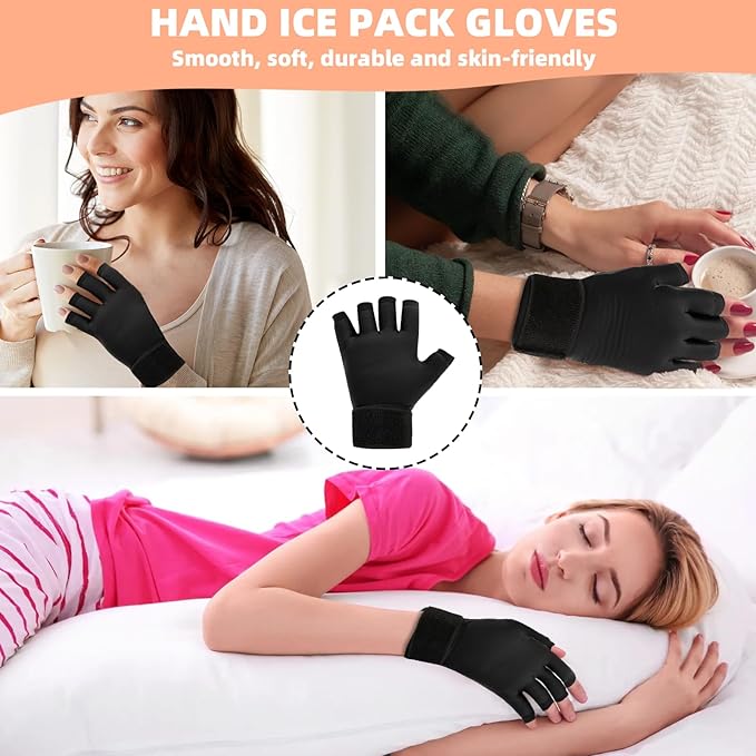 Finger Arthritis Compression Hand Ice Pack Gloves for Pain Relief, Adjustable Wrist Ice Pack for Hot & Cold Therapies, Reusable Gel Finger Ice Glove Sleeve for Tendinitis, Carpal Tunnel