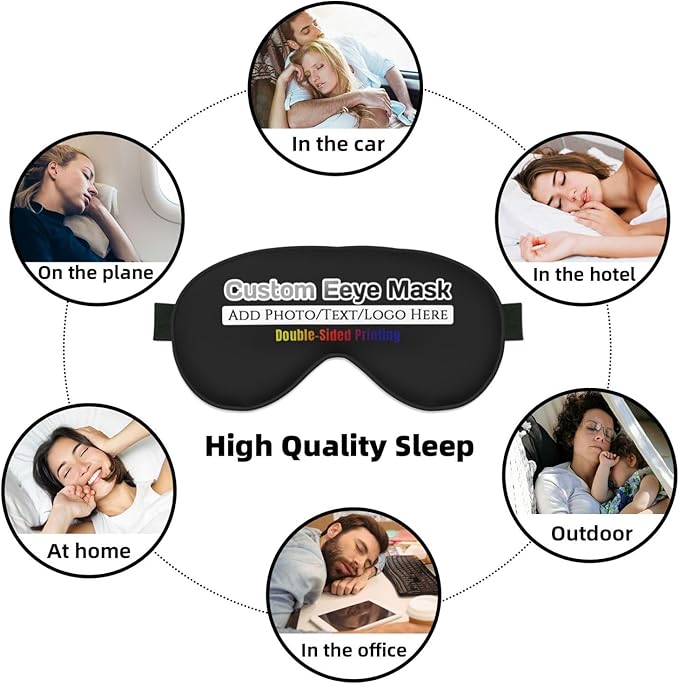 Personalized Eye Masks,Customized Sleep Blindfold Eye Mask,Custom Blackout Eye Cover with Adjustable Strap for Travel and Nap Black